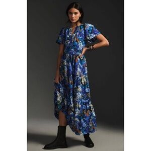 Anthropologie Somerset Maxi Dress, blue & orange, size L, EUC